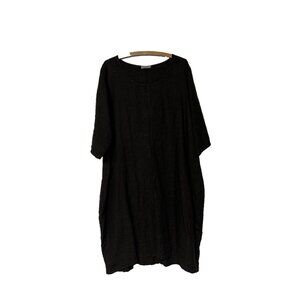 Puro Lino Italy Women’s Linen Dress With Pockets Black Free Size